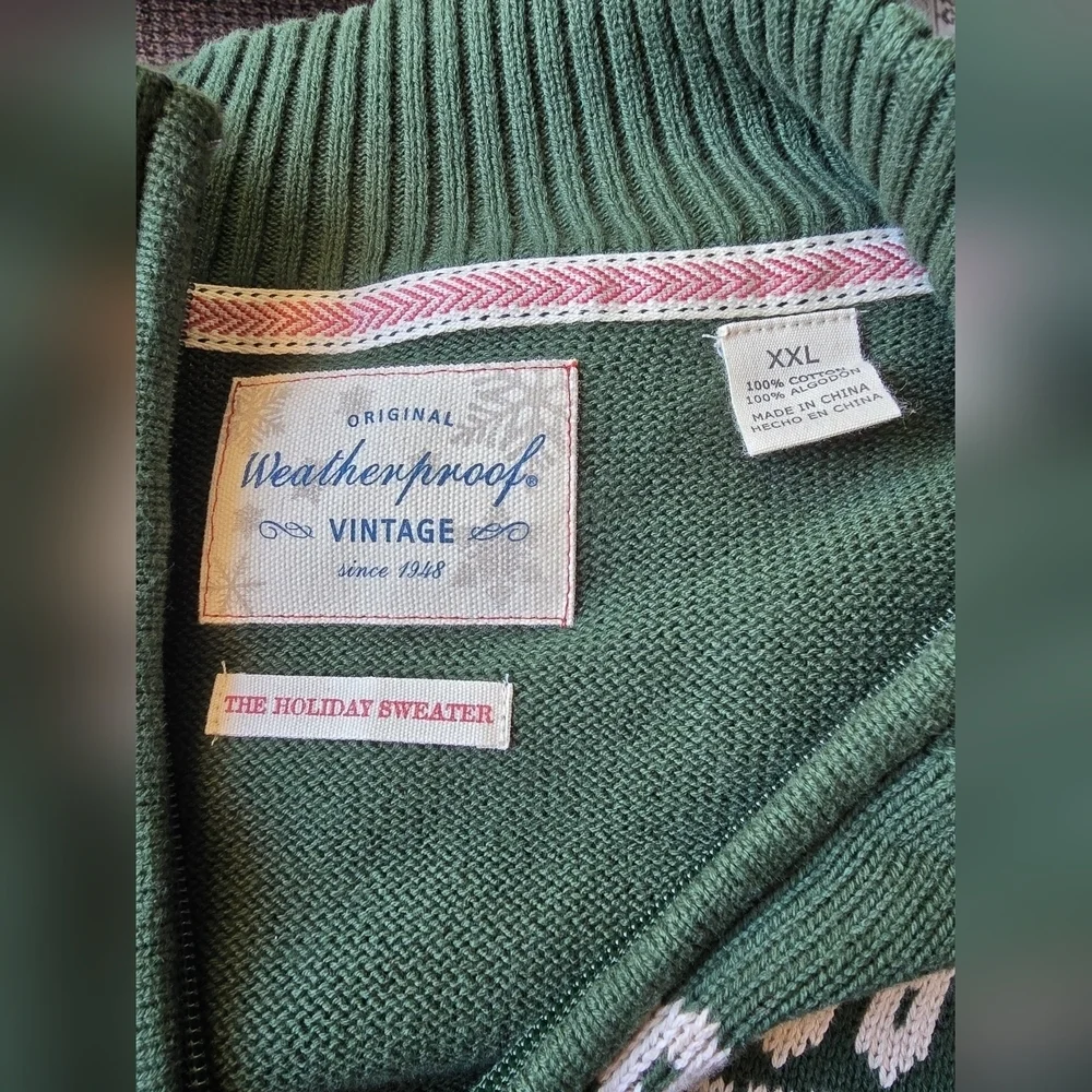 Weatherproof Nordic Green and Cream Zip Up Sweater Vintage